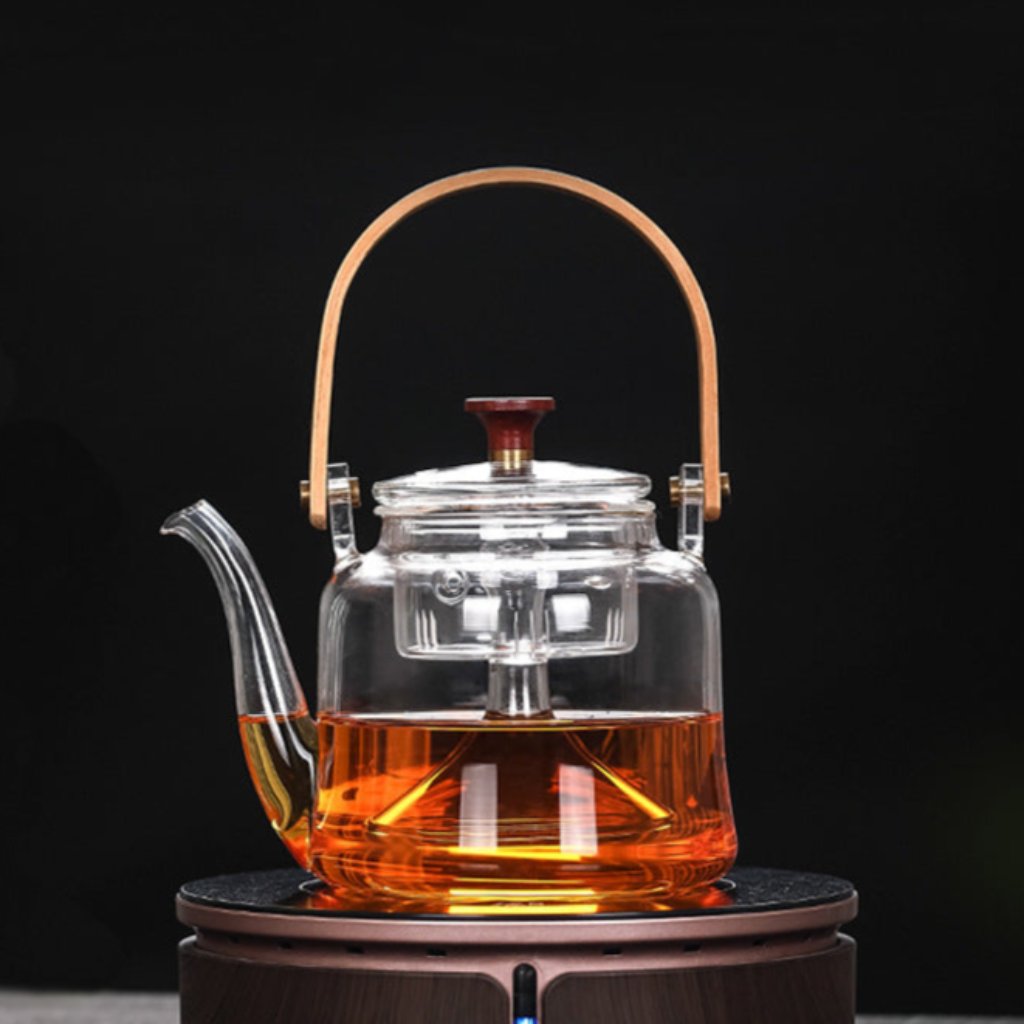 Glass Bamboo Handled Teapot & Kettle (Steam Infuser or Deep Filter)