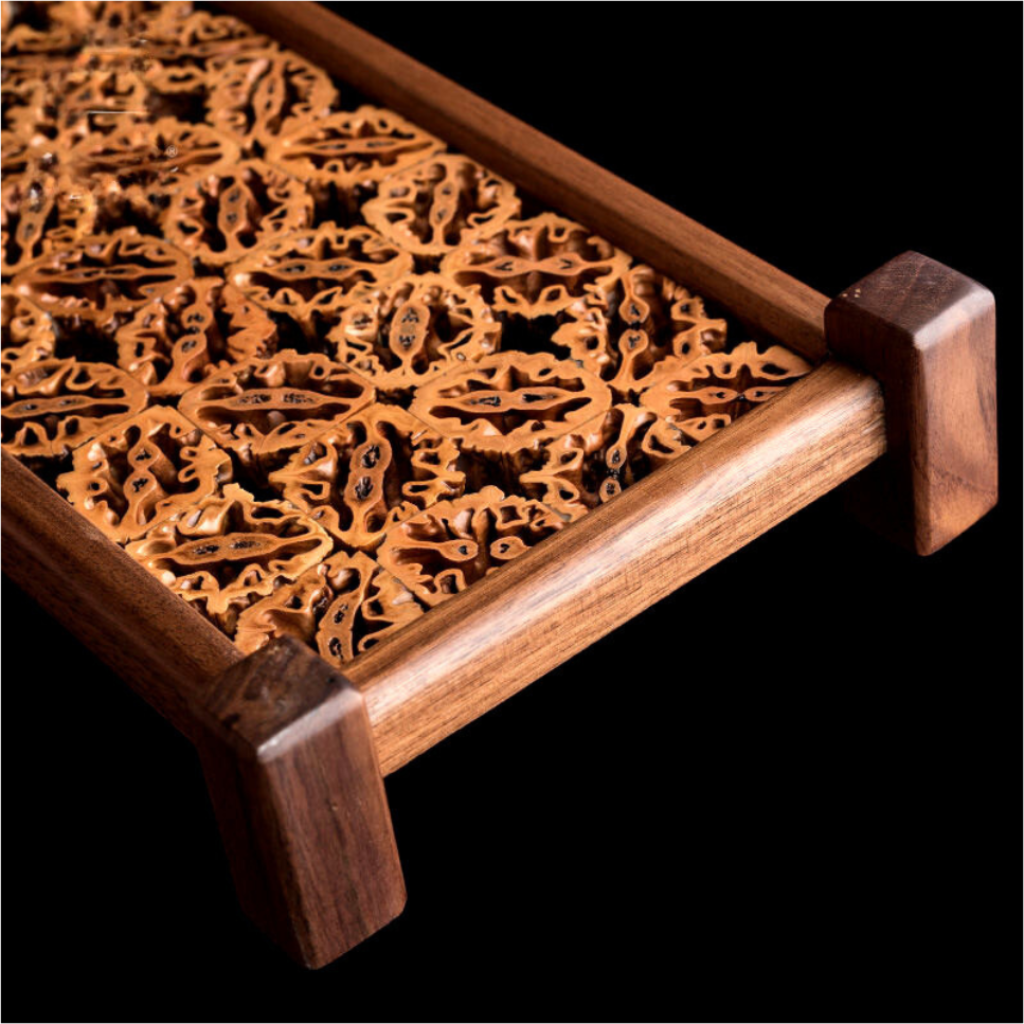 Hand-Cut Solid Wood Cup Pedestal and Serving Tray