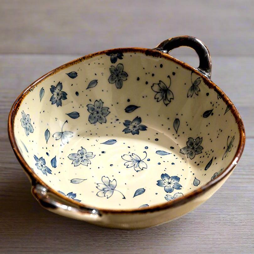 Japanese Ceramic Noodle Bowl with Handles