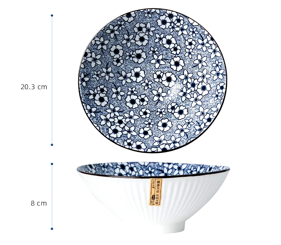 Japanese-Style Large Ramen Bowl, Ceramic Trumpet Bowl