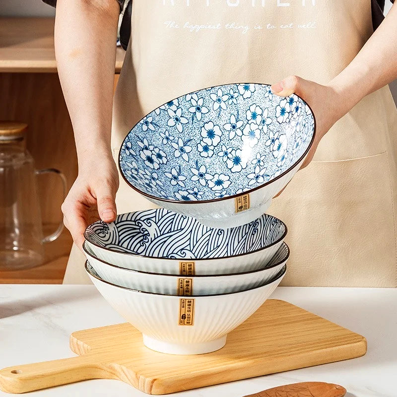 Japanese-Style Large Ramen Bowl, Ceramic Trumpet Bowl