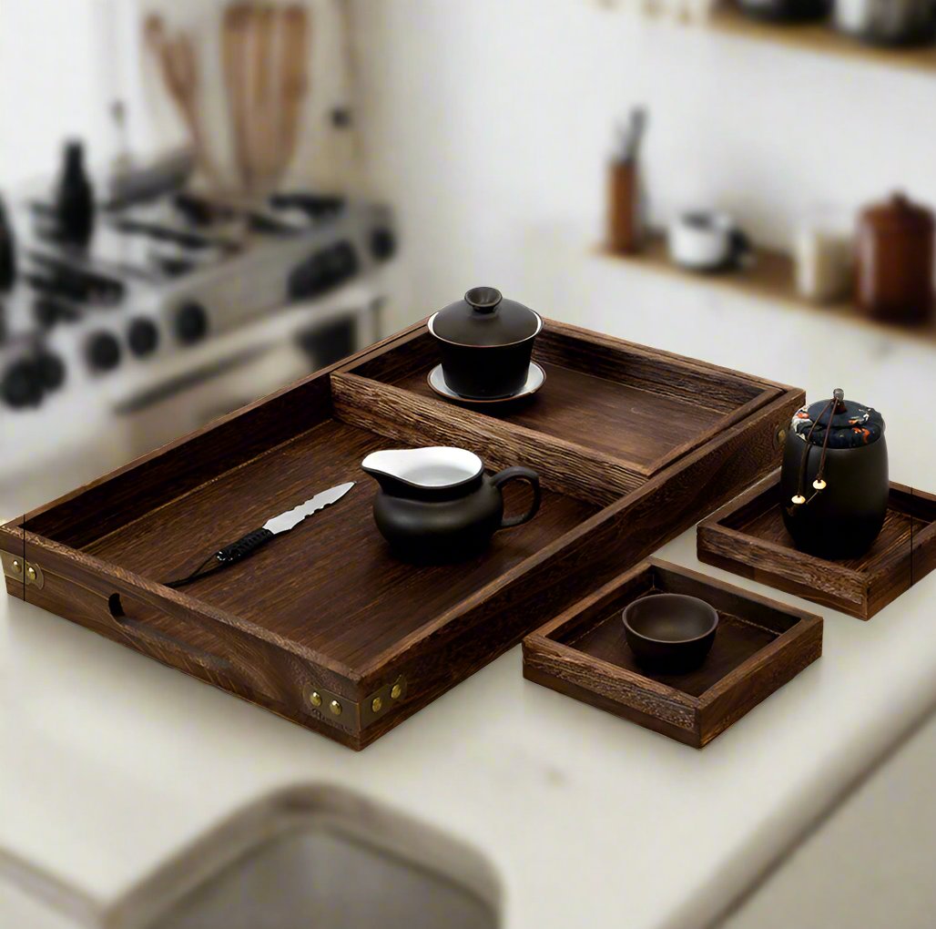 Japanese-Style Solid Wood Tea Tray