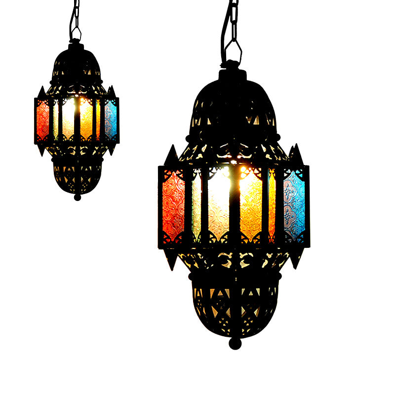 Moroccan Wrought Iron and Stained-Glass Lamp