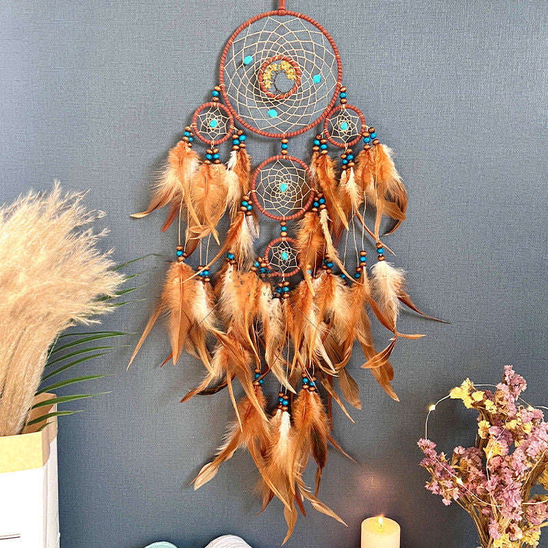 Native American Dreamcatcher - Natural Stones and Feathers - First Nations Folklore