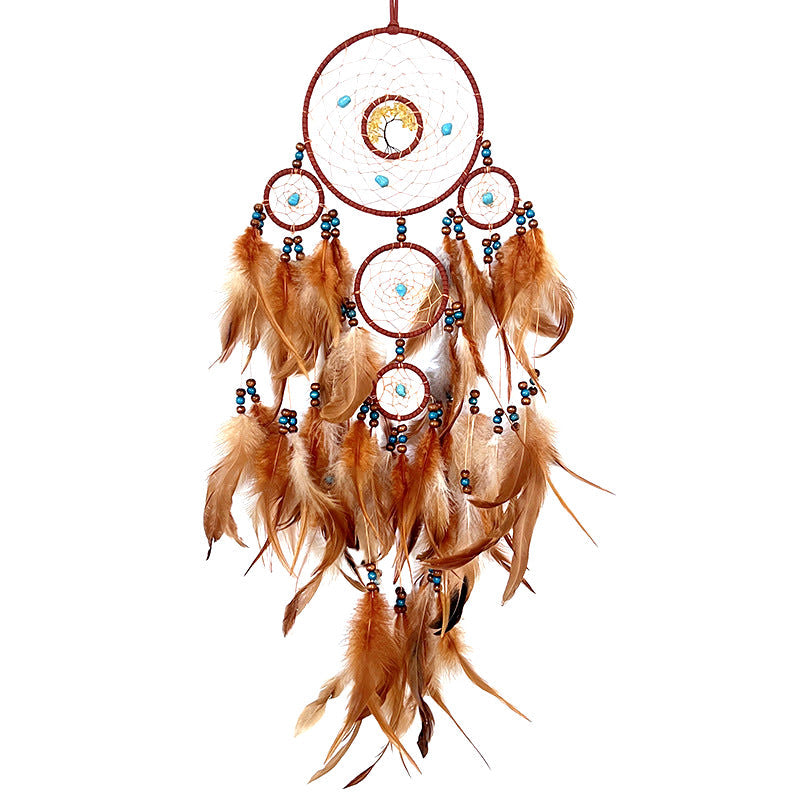 Native American Dreamcatcher - Natural Stones and Feathers - First Nations Folklore