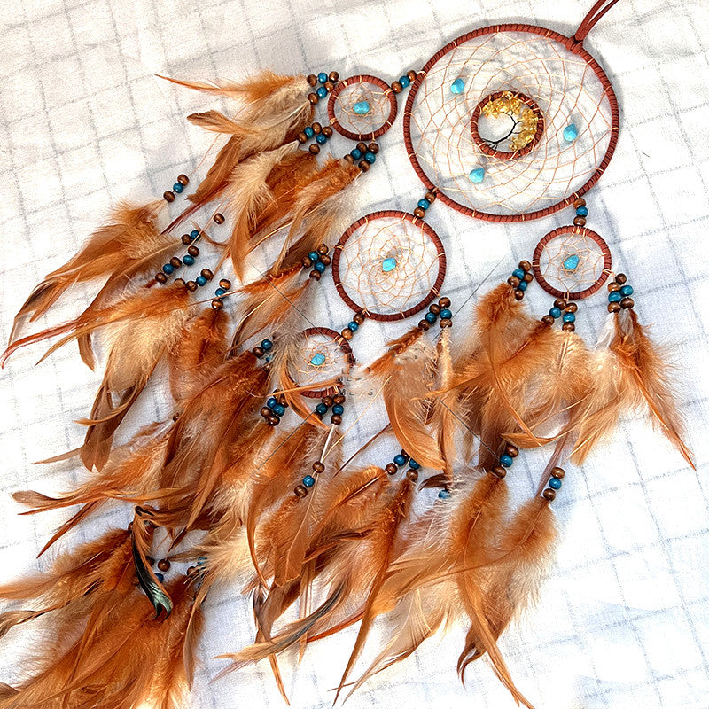 Native American Dreamcatcher - Natural Stones and Feathers - First Nations Folklore