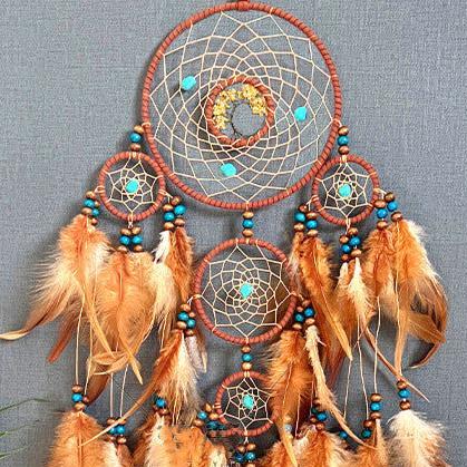 Native American Dreamcatcher - Natural Stones and Feathers - First Nations Folklore