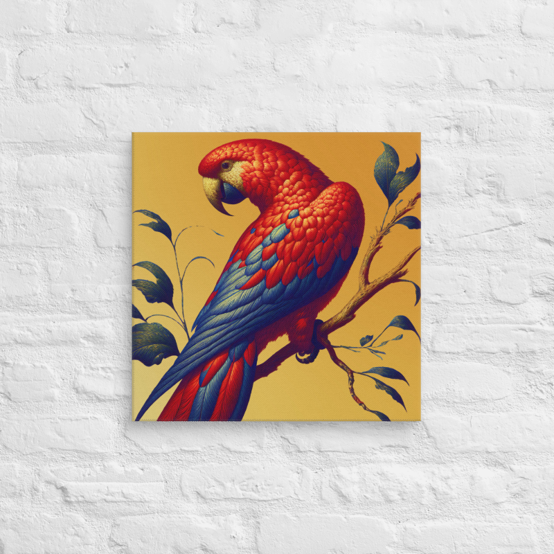 Parrot on Gold Backdrop Canvas Print, Elegant Oceanic Style Wall Art