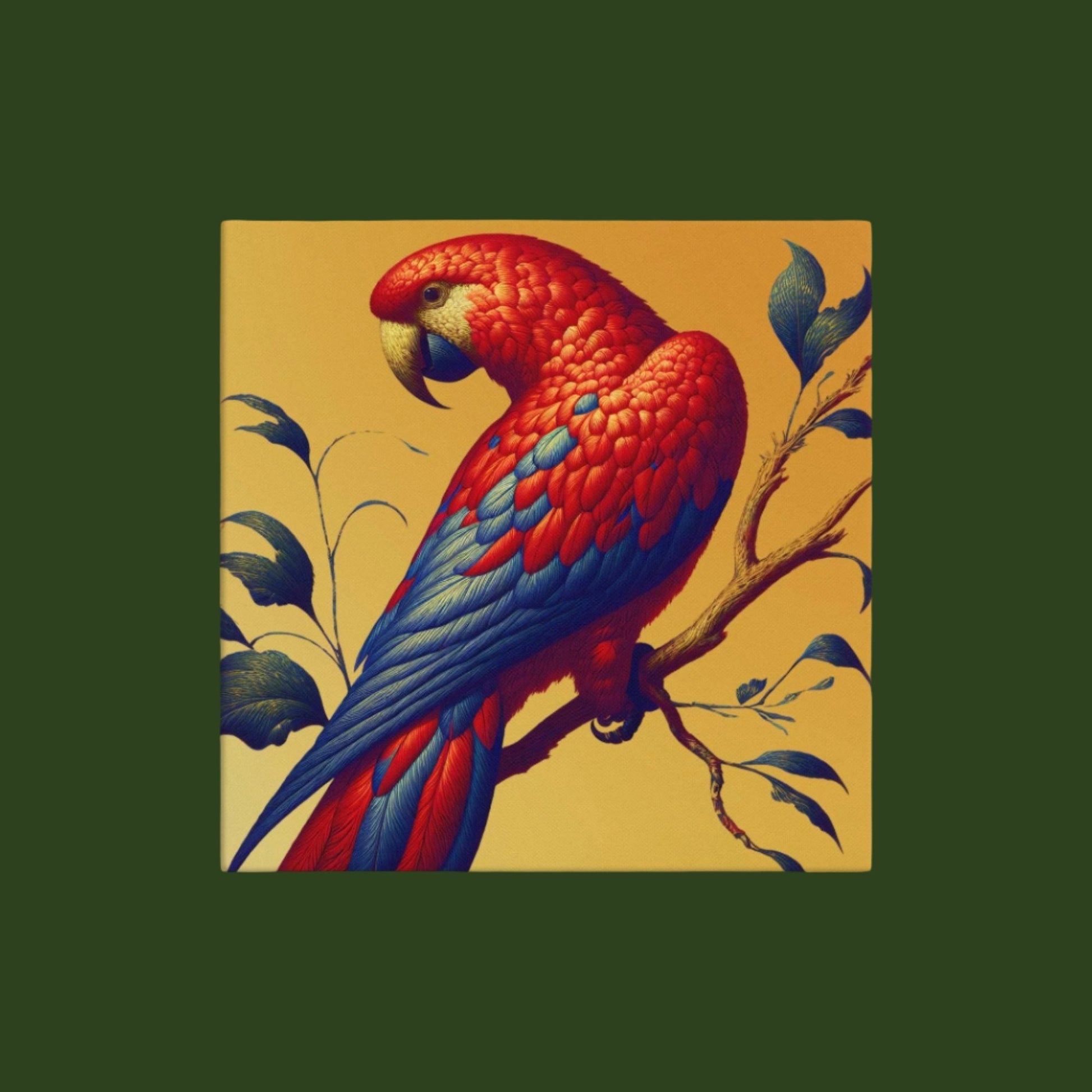 Parrot on Gold Backdrop Canvas Print, Elegant Oceanic Style Wall Art