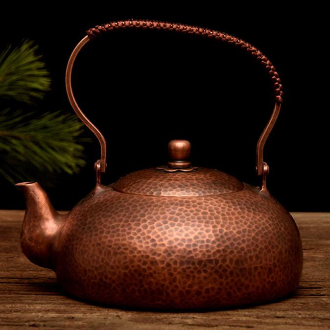 Pure Copper Kettle in Traditional Asian Design, Handmade