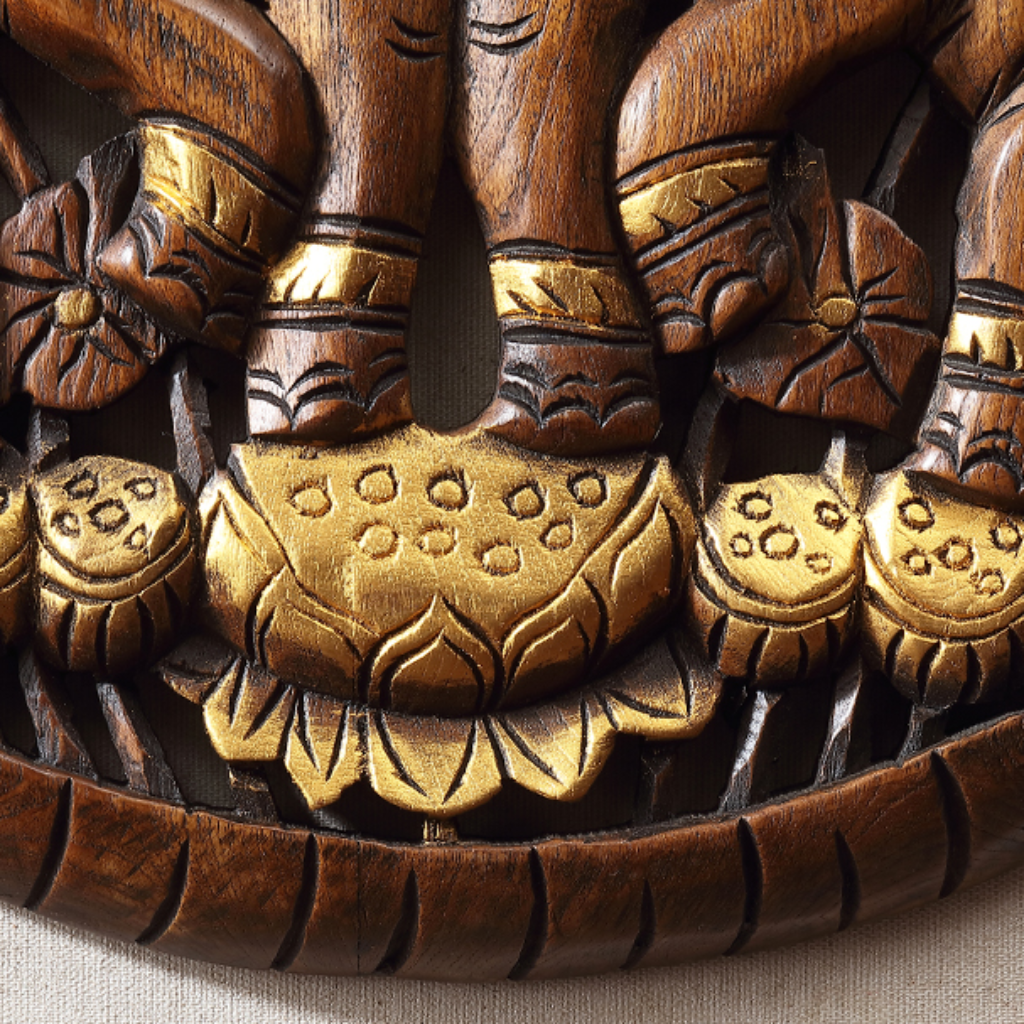 Thai Elephant Solid Wood Carved Wall Decoration