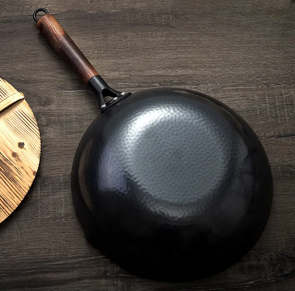 Traditional, Handmade Iron Wok with Wooden Handle