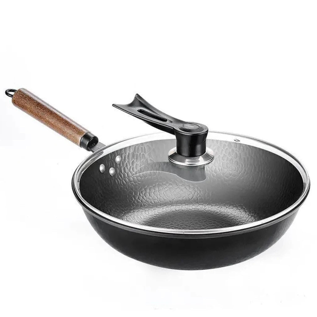 Traditional, Handmade Iron Wok with Wooden Handle