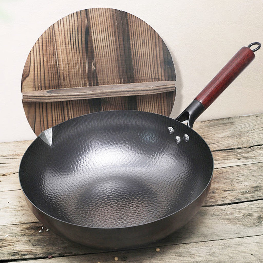 Traditional, Handmade Iron Wok with Wooden Handle