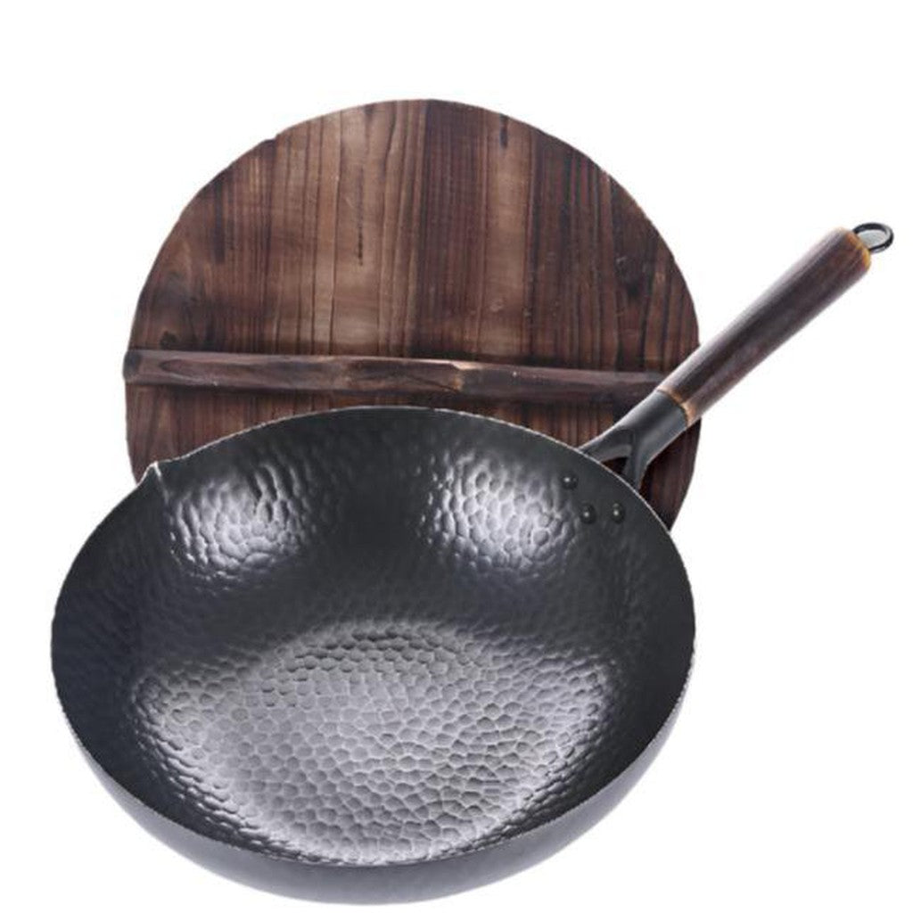 Traditional, Handmade Iron Wok with Wooden Handle