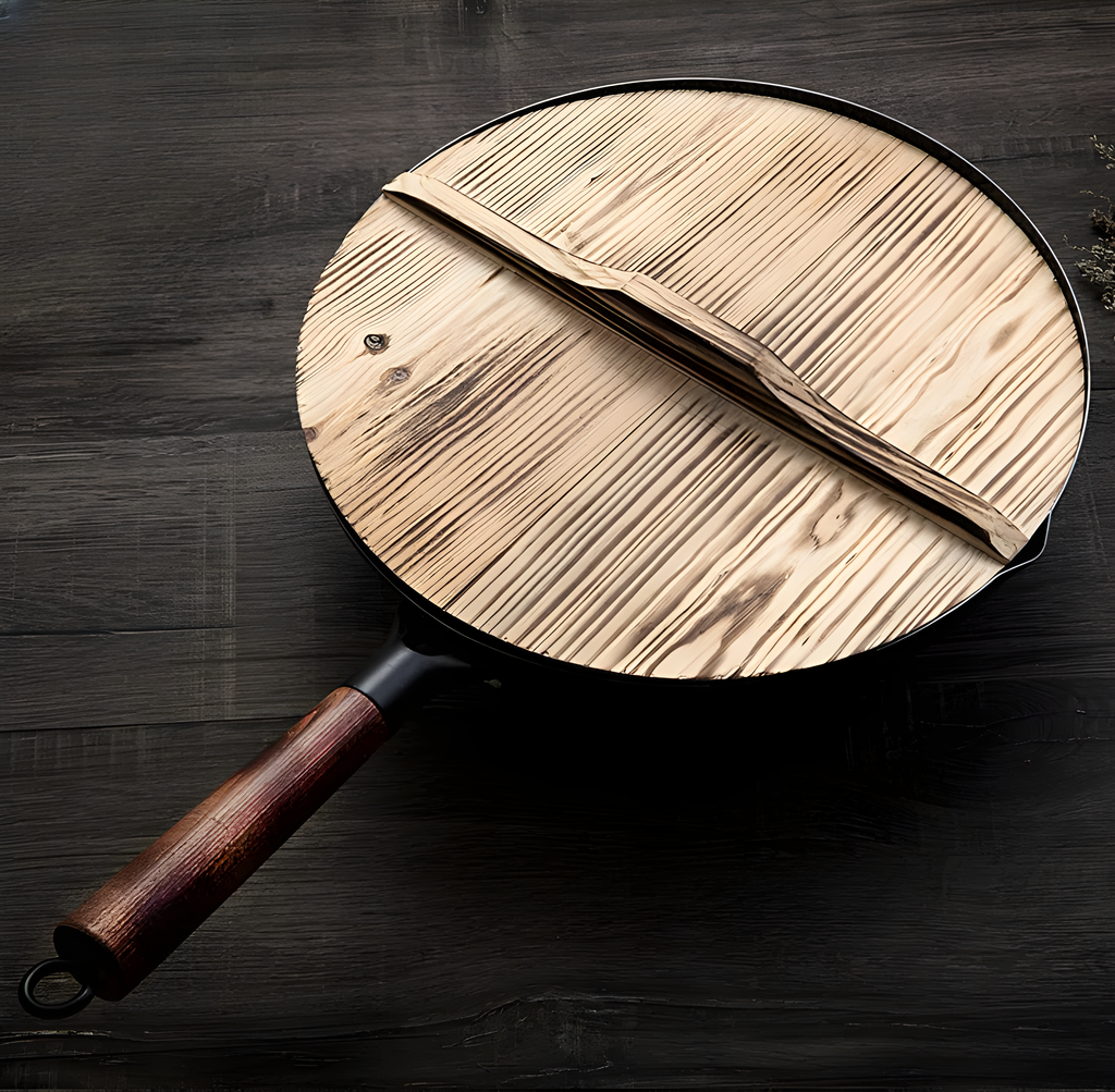 Traditional, Handmade Iron Wok with Wooden Handle