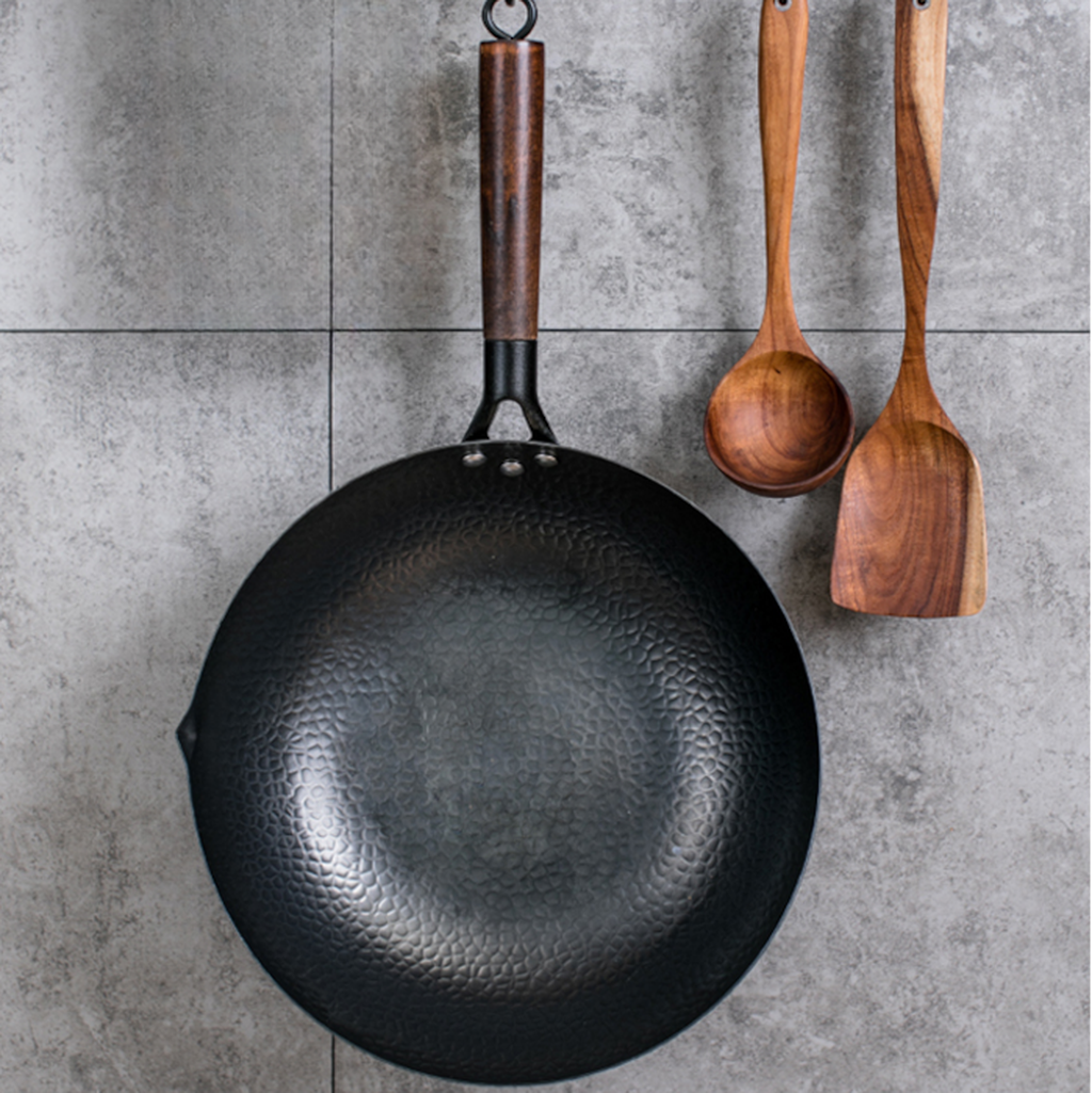 Traditional, Handmade Iron Wok with Wooden Handle