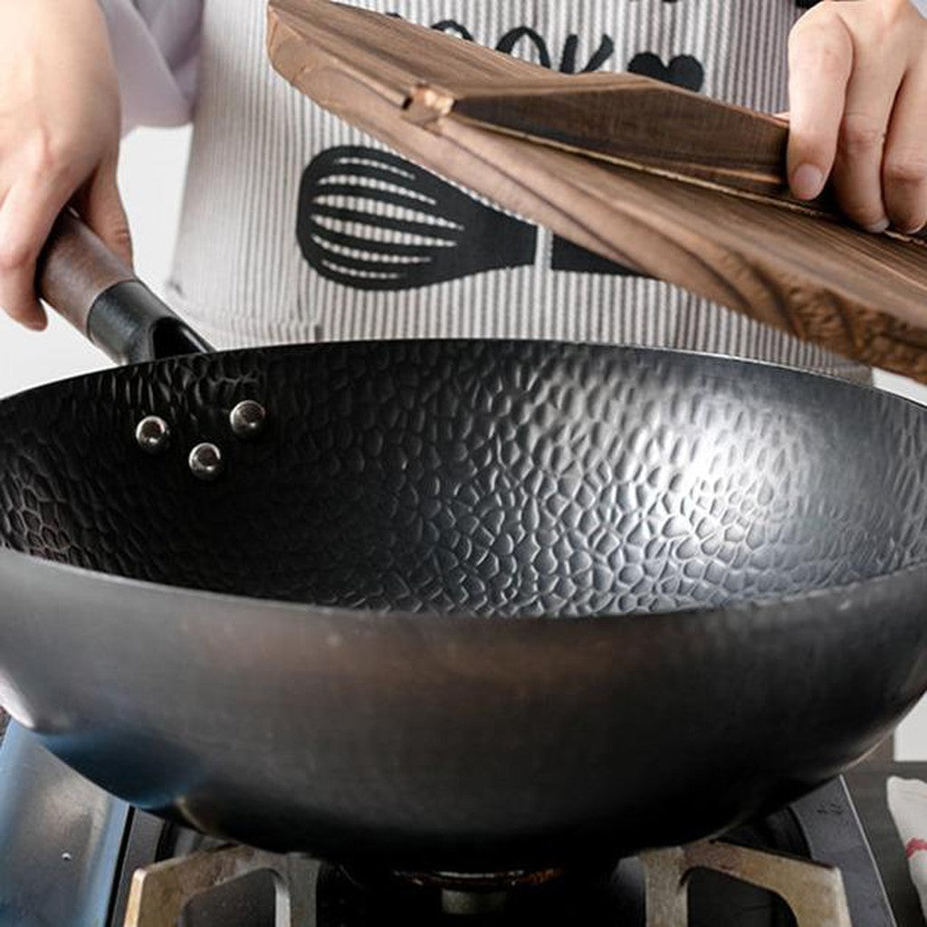 Traditional, Handmade Iron Wok with Wooden Handle