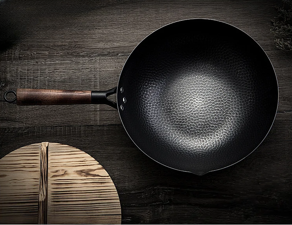 Traditional, Handmade Iron Wok with Wooden Handle